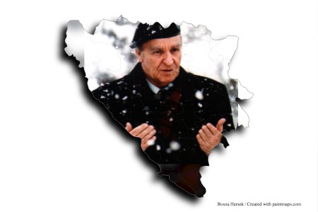 Aliya İzzetbegoviç (Bosna Hersek haritası üzerinde)