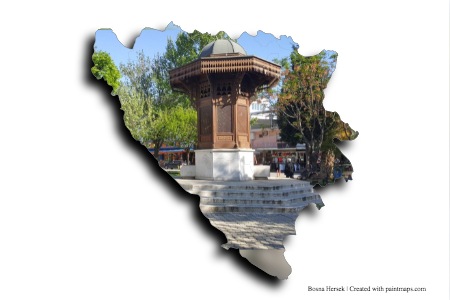 Başçarşı Çeşmesi (Bosna Hersek haritası üzerinde)