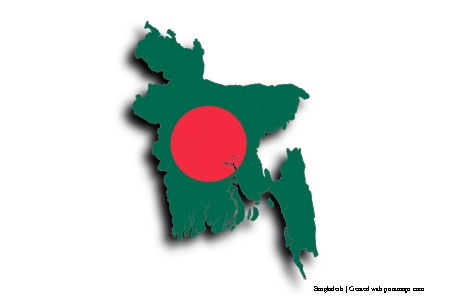 Bangladeş Bayrağı (Bangladeş haritası üzerinde)