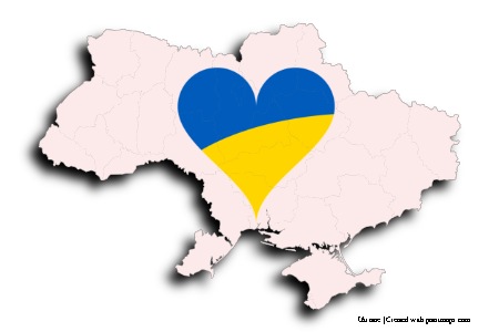 Bandera de Ucrania en forma de corazón (en el mapa de Ucrania)