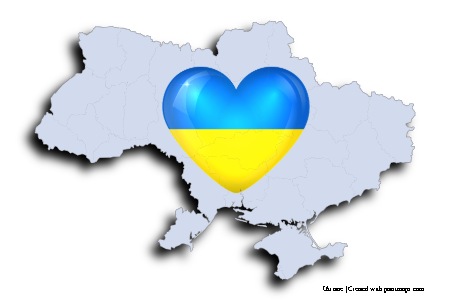 Bandera de Ucrania en forma de corazón (en el mapa de Ucrania)