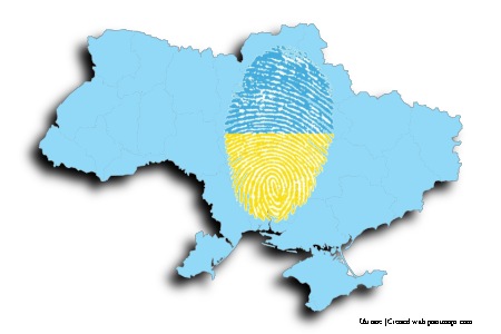 Huella digital de bandera (en el mapa de Ucrania)