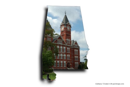 Universidad de Auburn (en el mapa de Alabama)