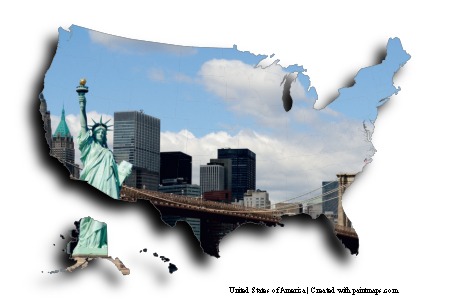 Patung Liberty Amerika (di peta Amerika Serikat)