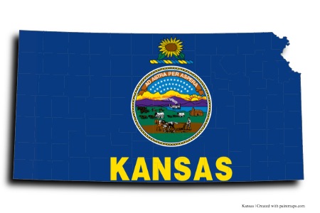 Bandera de Kansas (en el mapa de Kansas)