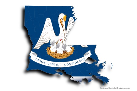 Louisiana Bayrağı (Louisiana haritası üzerinde)