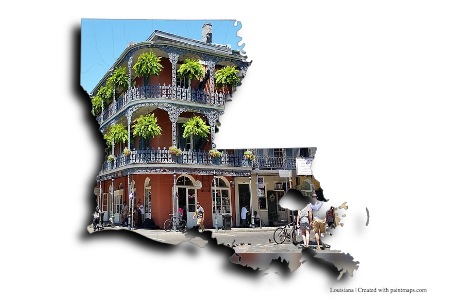 New Orleans Fransız Mahallesi (Louisiana haritası üzerinde)