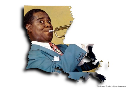 Louis Armstrong (Louisiana haritası üzerinde)