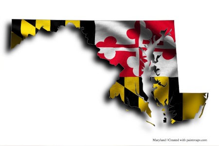 Maryland Bayrağı (Maryland haritası üzerinde)