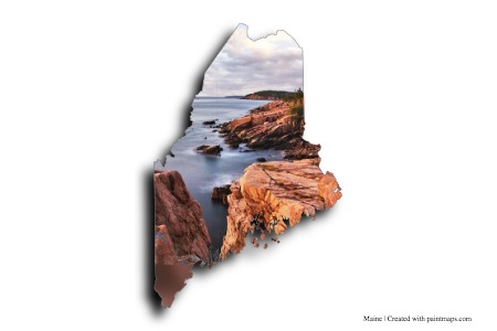 Acadia Ulusal Parkı ve Mount Desert Adası (Maine haritası üzerinde)