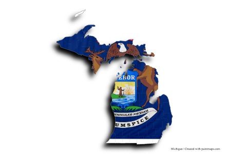 bandera, de, michigan (en el mapa de Michigan)