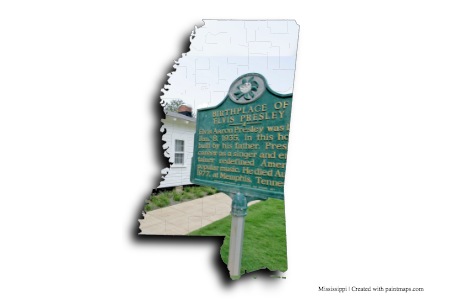 Lugar de nacimiento de Elvis Presley (en el mapa de Misisipí)