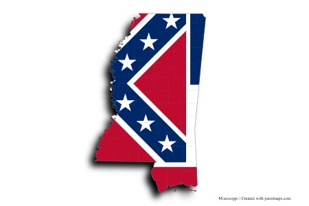 bandera de Mississippi (en el mapa de Misisipí)