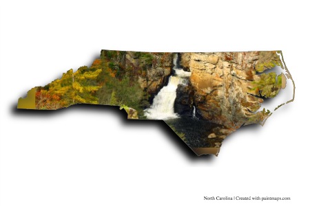 Cascadas de Carolina del Norte (en el mapa de Carolina del Norte)