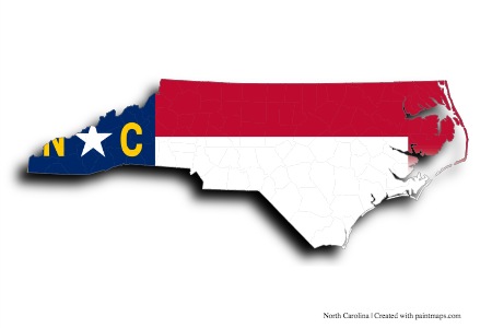 Bandera de Carolina del Norte (en el mapa de Carolina del Norte)