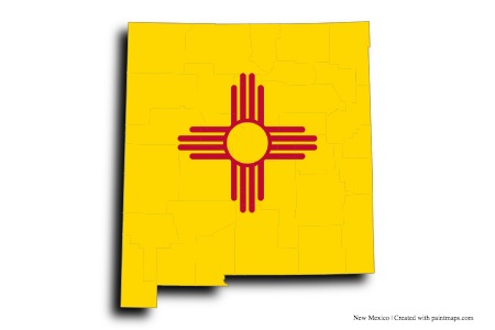 New Mexico bayrağı (New Mexico haritası üzerinde)