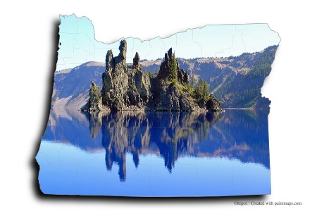 Krater Gölü Milli Parkı (Oregon haritası üzerinde)