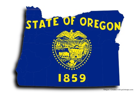 Oregon bayrağı (Oregon haritası üzerinde)