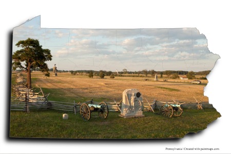 Gettysburg (Pensilvanya haritası üzerinde)