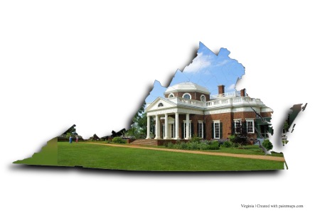 Monticello and Charlottesville (Virjinya haritası üzerinde)