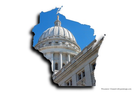 Wisconsin Eyaleti Meclis Binası (Wisconsin haritası üzerinde)