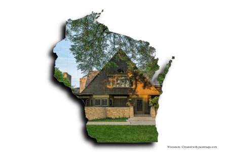Frank Lloyd Wright Kır Evi (Wisconsin haritası üzerinde)