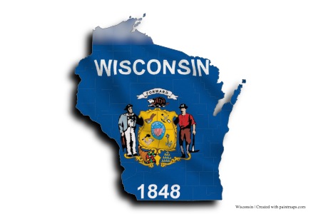 wisconsin bayrağı (Wisconsin haritası üzerinde)