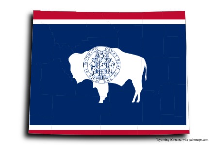 Wyoming bayrağı (Wyoming haritası üzerinde)