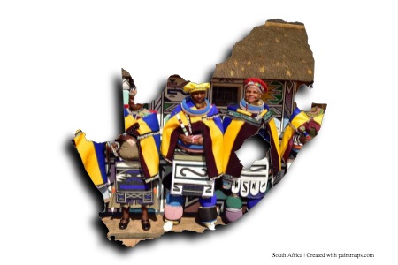 Güney Afrika Cumhuriyeti Yerel Kıyafetleri (Güney Afrika haritası üzerinde)