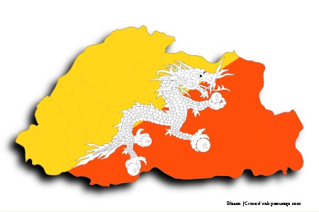 Flag of Bhutan (on Bhutan map)