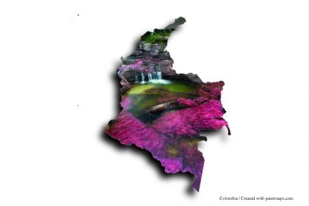 Caño Cristales (Kolombiya haritası üzerinde)