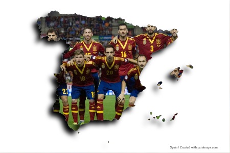 Spain football team (on Spain map)