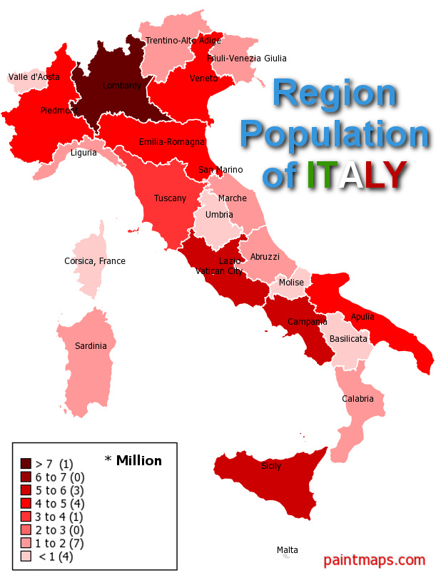 Region Population Distribution of ITALY , generated by paintmaps.com