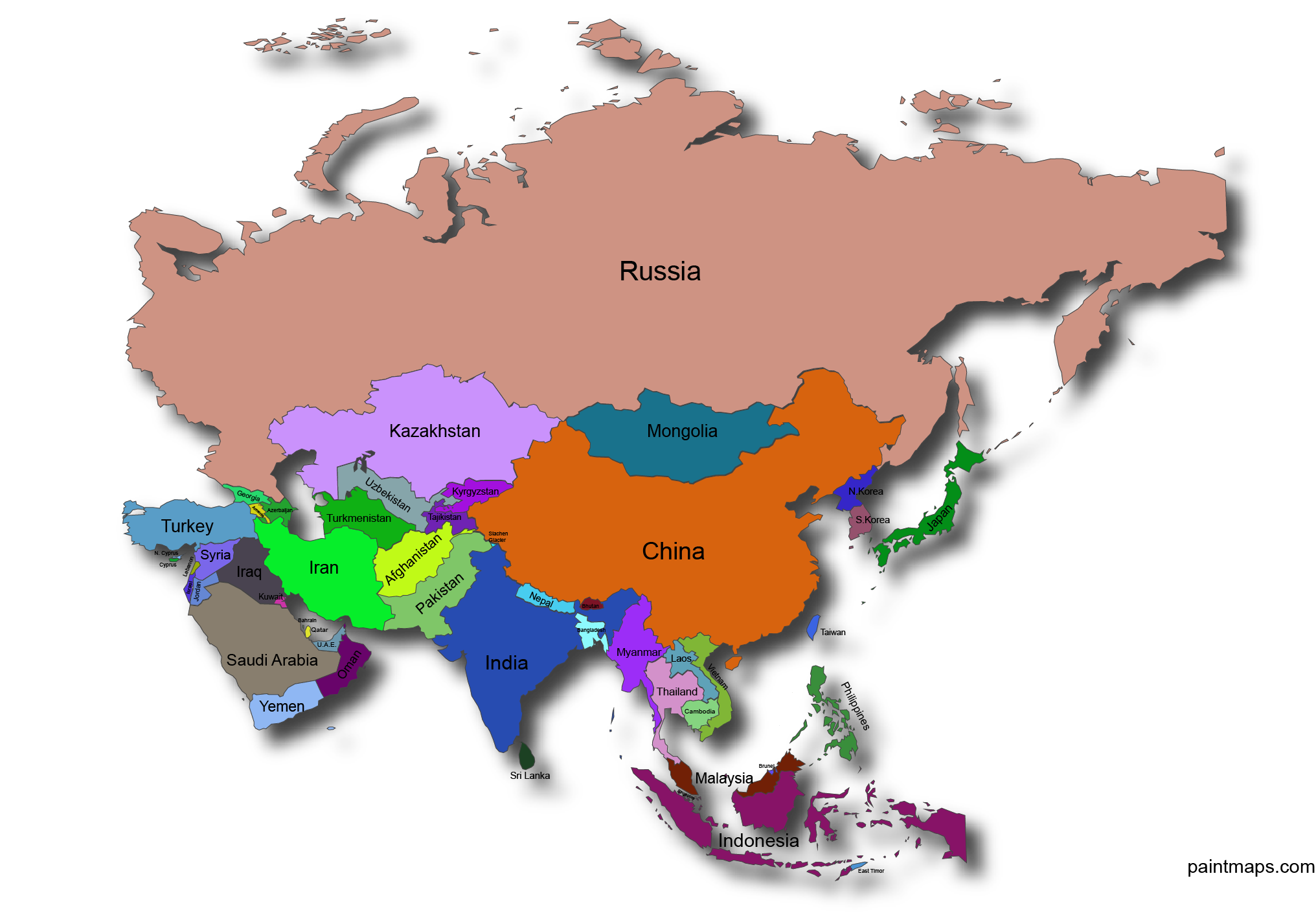 Gratis, Descargable Mapa Vectorial De Asia (EPS, SVG, PDF, PNG, Adobe