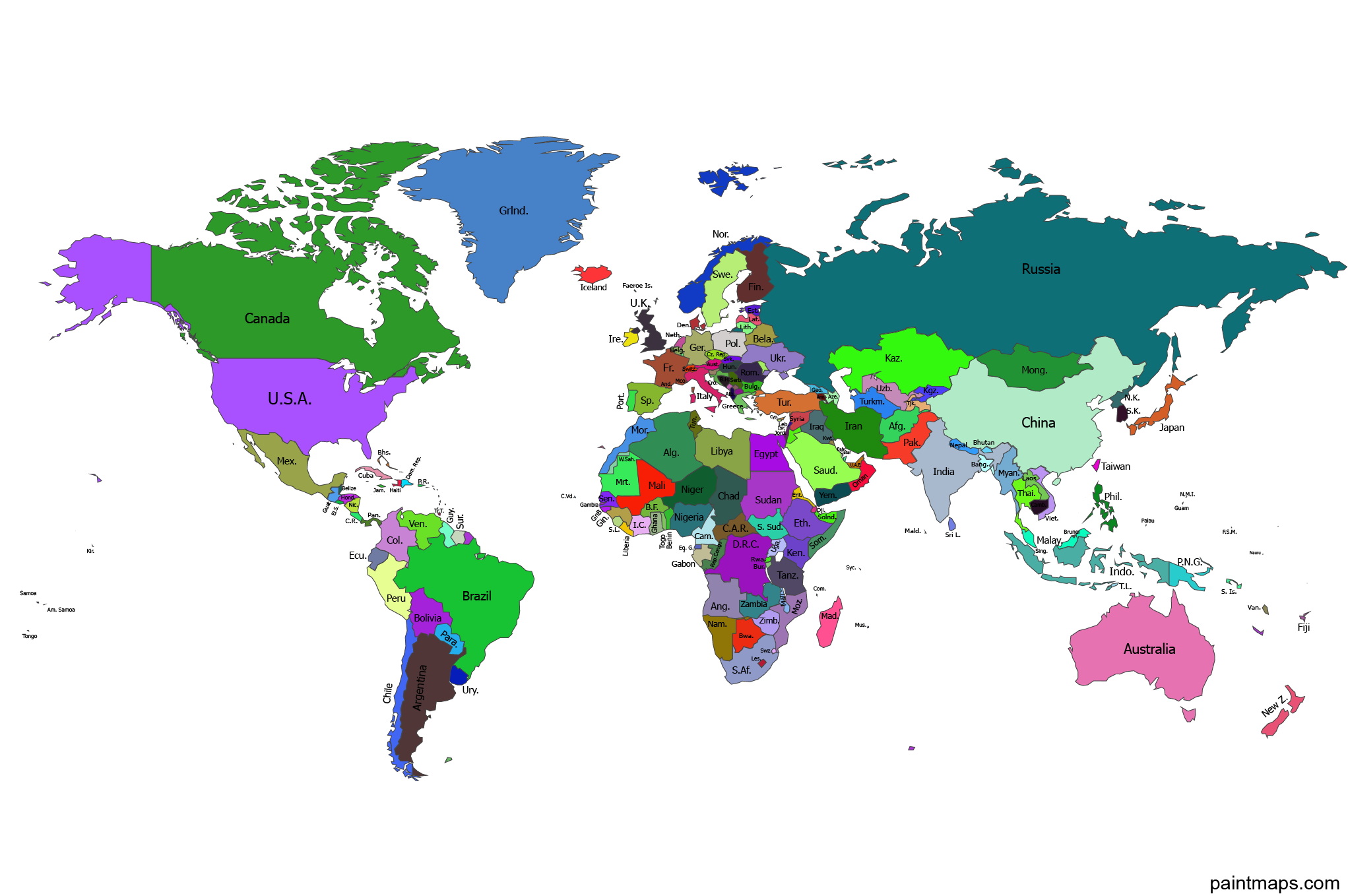 Dünya vektörel siyasi haritası (renkli) (PNG,SVG,EPS,PDF,Adobe Illustrator)