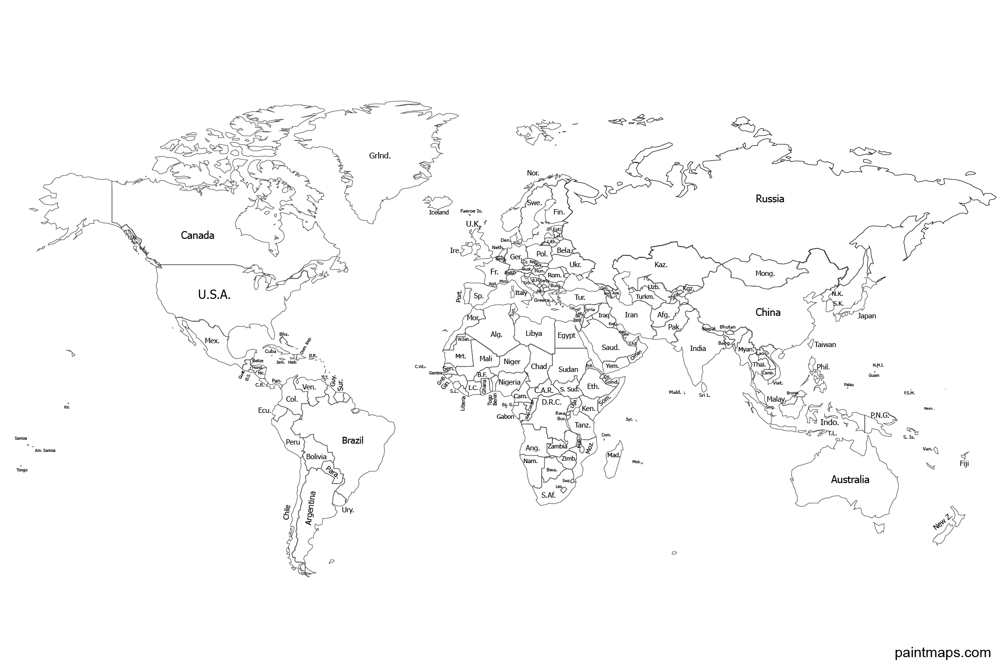Dünya vektörel siyasi haritası (siyah-beyaz, gri ton, boş, dilsiz, boyama sayfası) (PNG,SVG,EPS,PDF,Adobe Illustrator)