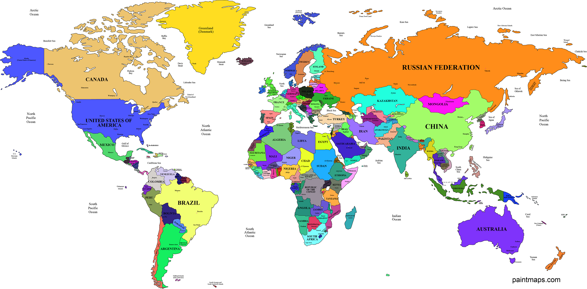 Dünya vektörel haritası (ülkelerin başkentleri ve önemli şehirleri) (PNG,SVG,EPS,PDF,Adobe Illustrator)